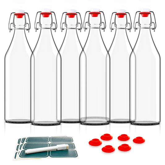 16 oz. Swing Top Glass Bottle with Marker/Label - Pack of 6